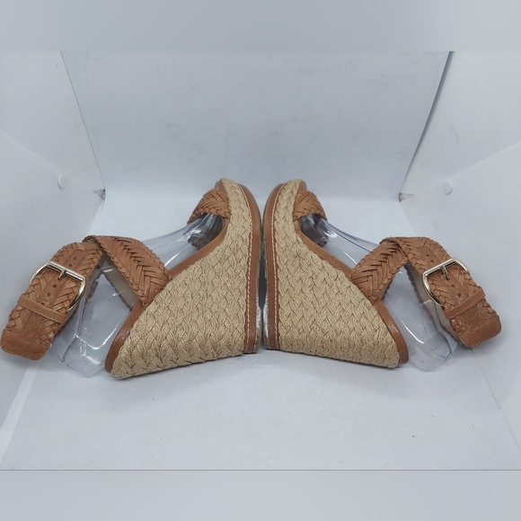 Stuart Weitzman Elixir Braided Leather Wedge Sandals Tan Brown Womens Size 8.5M - Picture 9 of 14